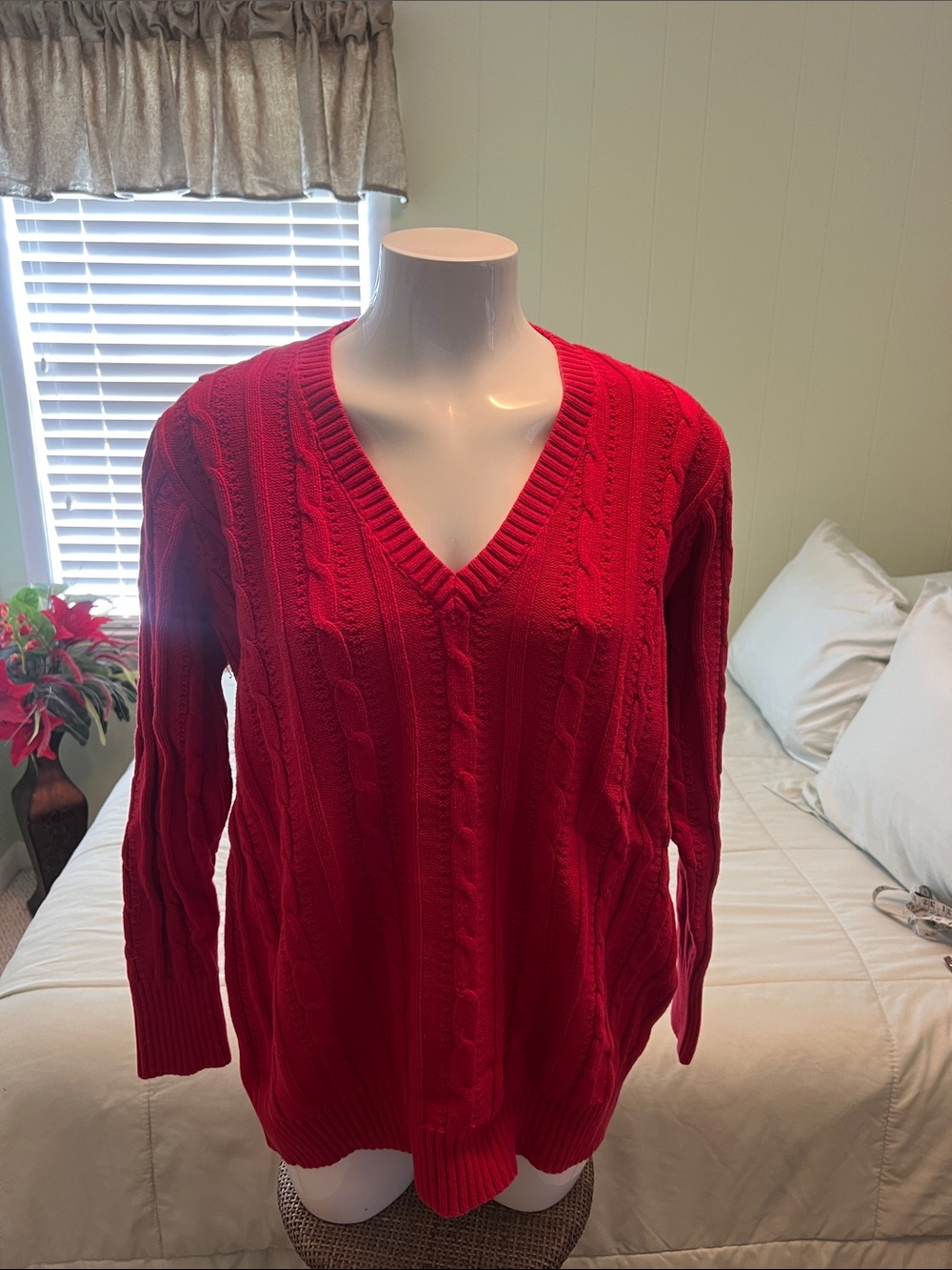 Old Navy Red Cable V-Neck Sweater